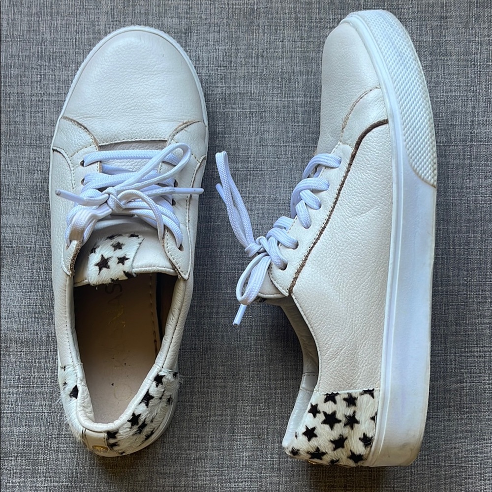 Kannas White Leather & Fur Shoes with Stars Size 7